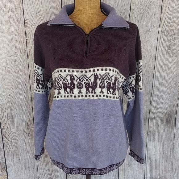 Chasqui Sweaters - Chasqui 100% Alpaca Purple 1/2 Zip Sweater Sz M